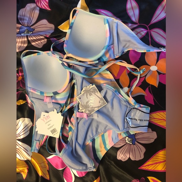 Multicoloured High Waisted Bikini with Crisscross Front Halter Push-up Top - Picture 5 of 7